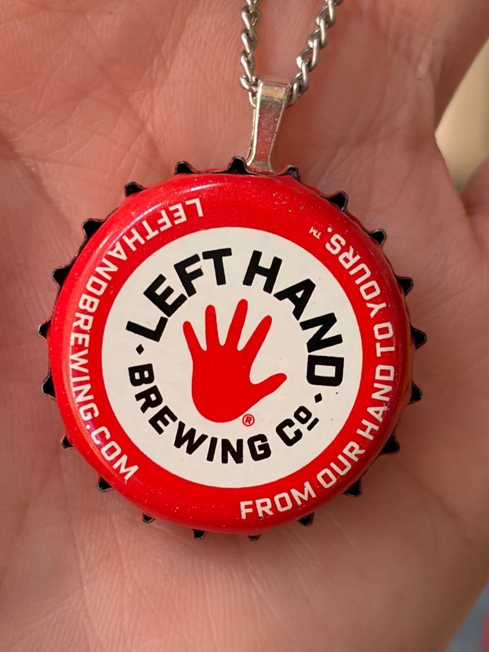 Left Hand Brewing Bottle Cap Pendant Necklace - Red & White